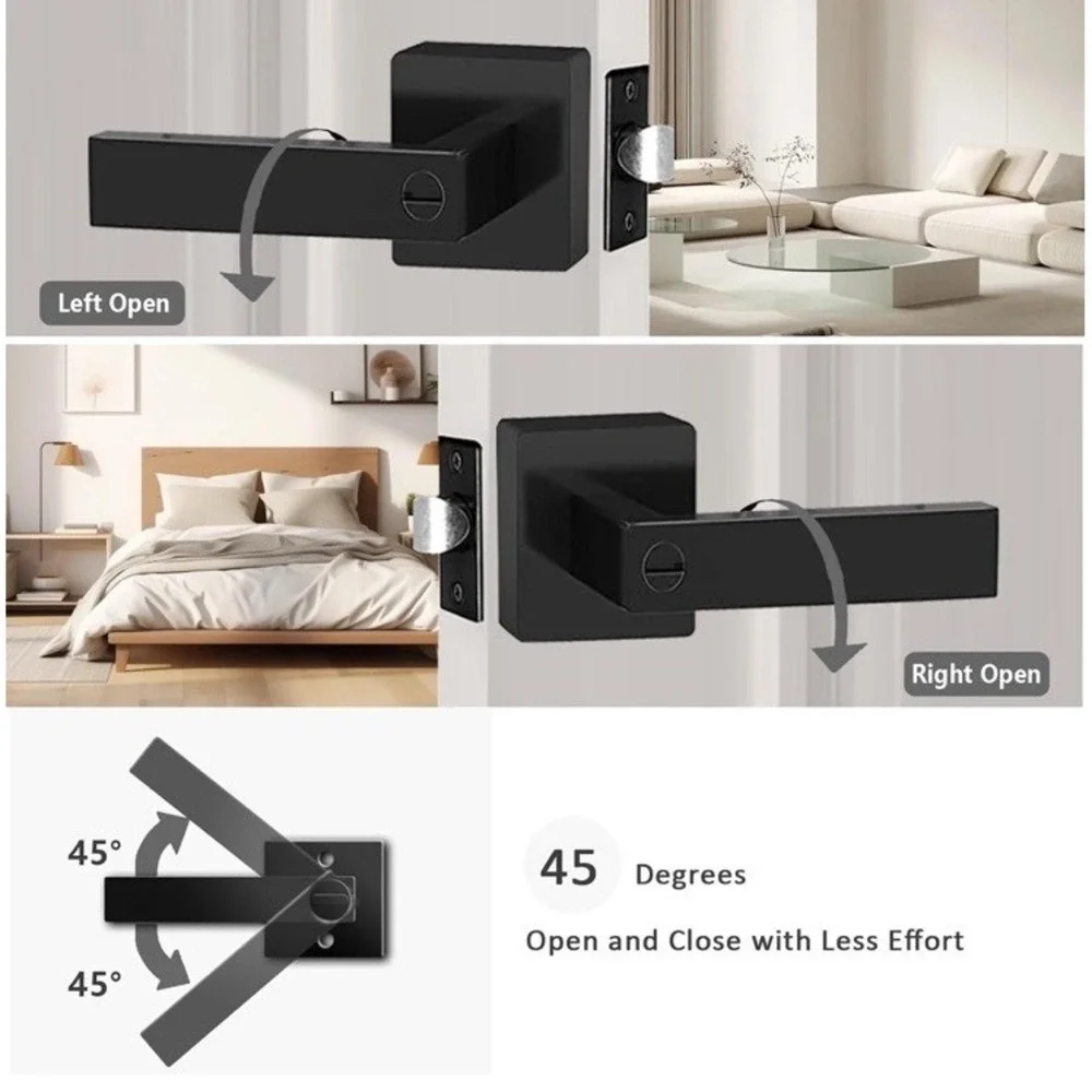 Matt Black Door Lever Privacy Passage Dummy Handle Interior Square Knobs Keyless